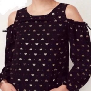 LAUREN CONRAD Cold Shoulder Black with Gold Bumble Bee Blouse Womens Medium